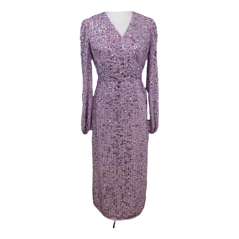 Mac Duggal Sequin Lilac Long Sleeve Cocktail Sheath Dress Women’s Size 14